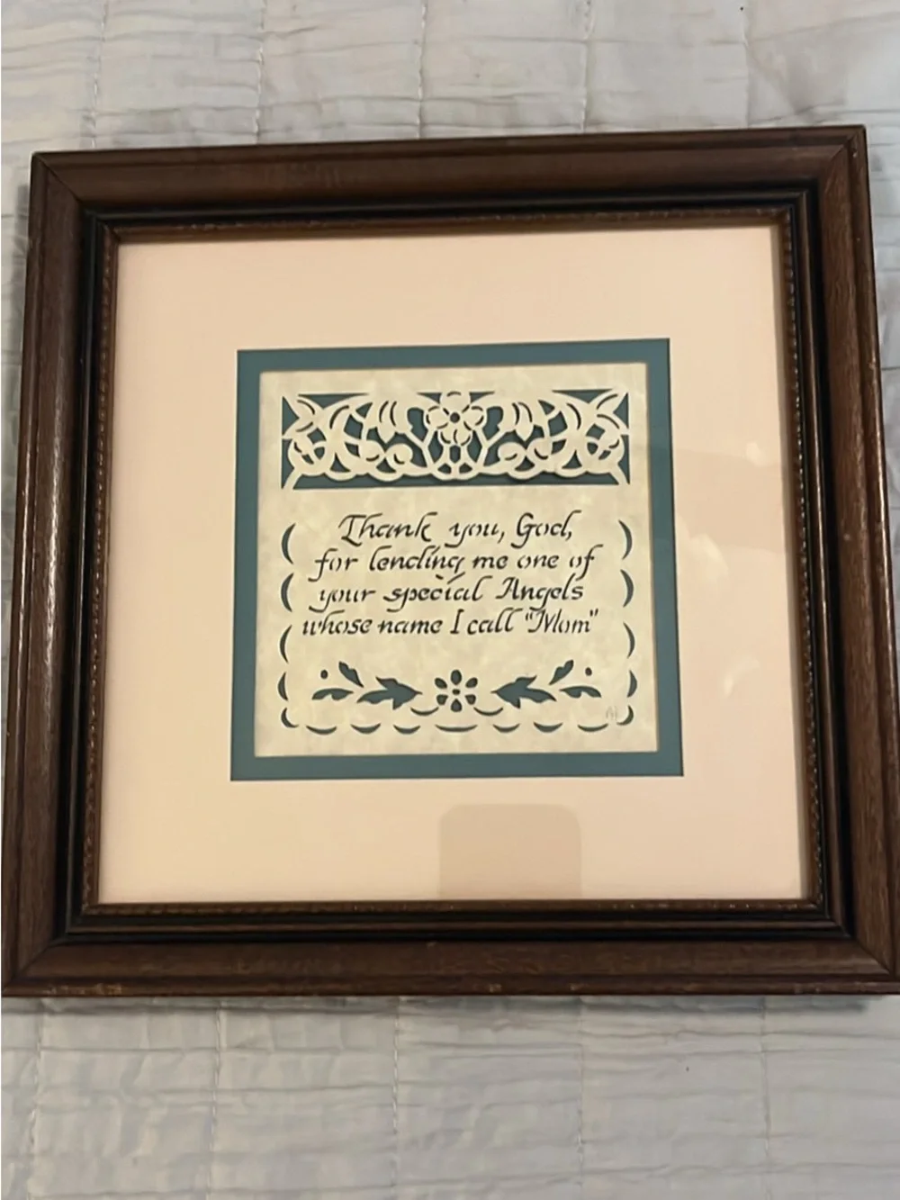Framed Sentiment Wall Art in Brown and Teal - Inspirational 'Mom' Quote